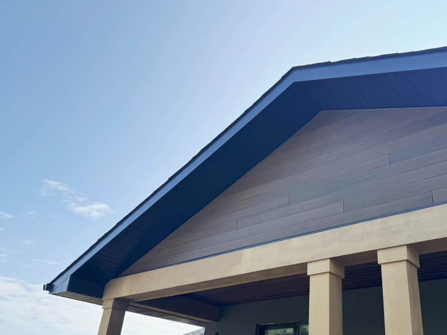 Dark soffit and fascia under a gable overhang