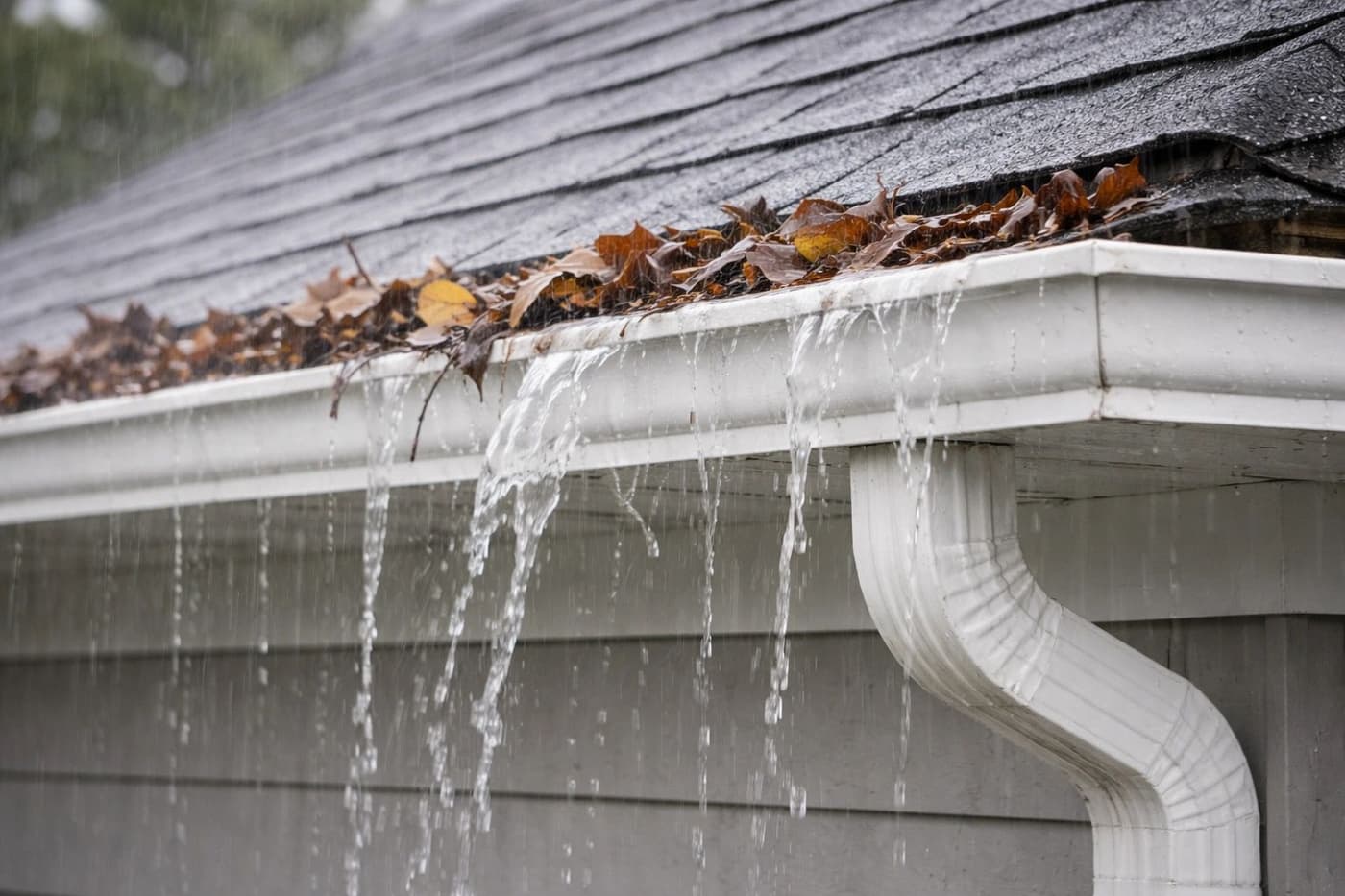 Overflowing, leaking gutter before